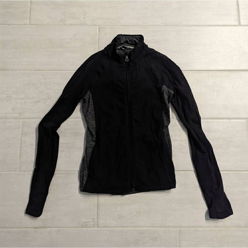 Women's ATHLETA Black Grey Criss Cross Hope Full Zip Jacket 964370 XSmall EUC